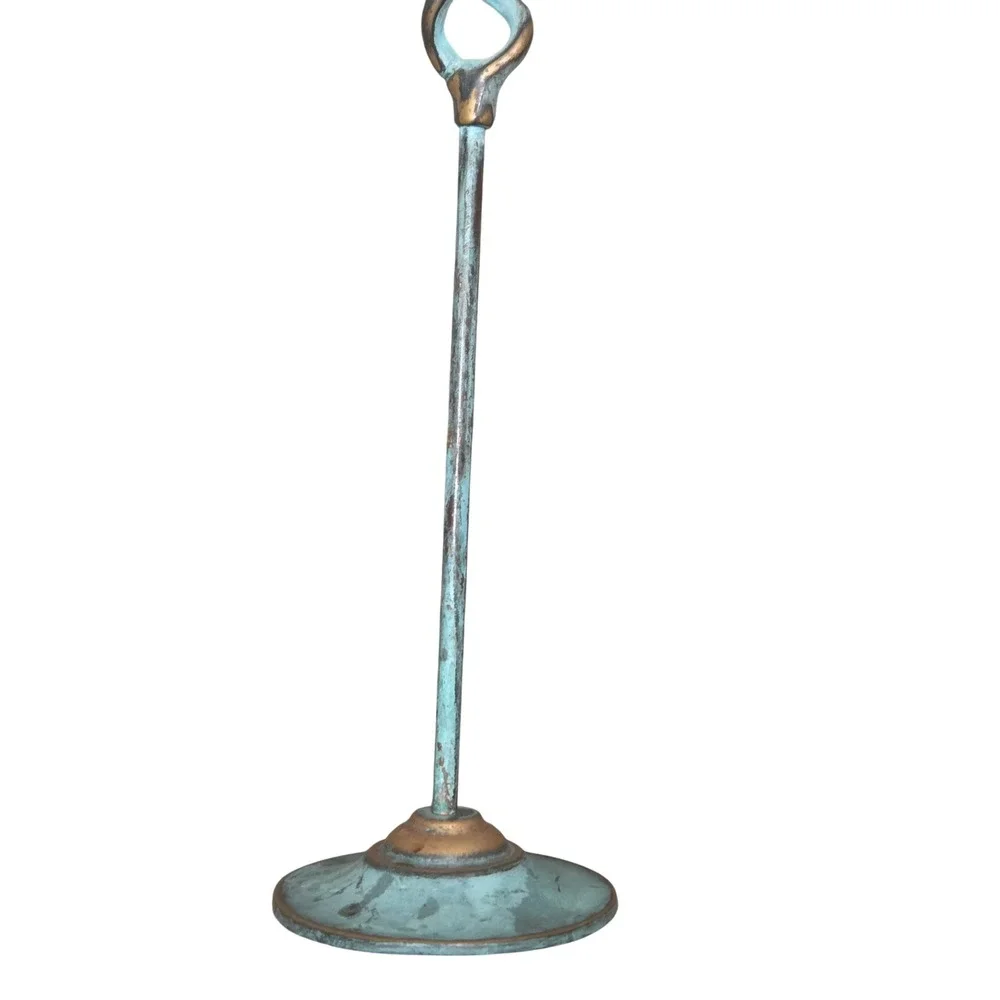 Vintage Brass Turquoise Verdigris Patina Candlestick Holder Twisted Helix 13 in.
